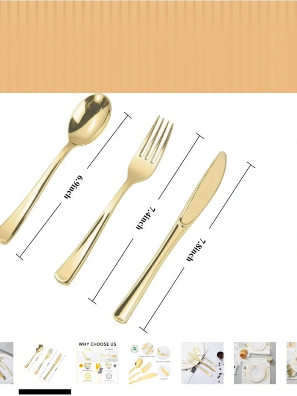 N9R 300PCS Gold Plastic Silverware Gold Plastic Cutlery Set Disposable Flatware